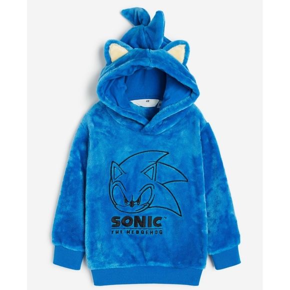 H&M Boys Sonic the Hedgehog Super Soft Plush Pile Hoodie Sweatshirt Size 3t NEW - Picture 1 of 3
